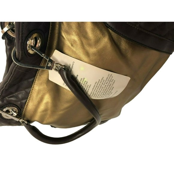 Joes Mangano Womens Hand Bag Reversable Purse Tote Gold Brown Adjustable Plast - Picture 5 of 10